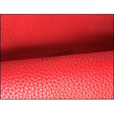 Red Color Lichi Grain Leather Fabric