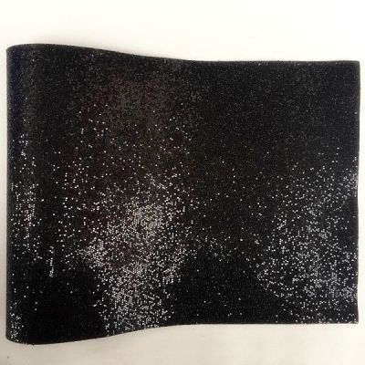 Mesh Glitter Leather Fabric Black Color