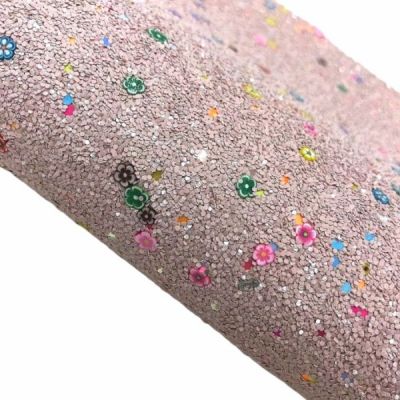 Pink Color Flowers Sequins Chunky Glitter Leather