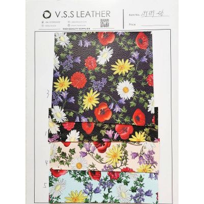 Flowers Printed Synthetic Leather Fabric