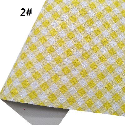 Yellow Plaid Pattern Chunky Glitter Leather