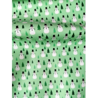 Snowman Christmas Tree Faux Leather Fabric