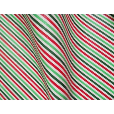 Green Red Stripes Faux Leather Fabric