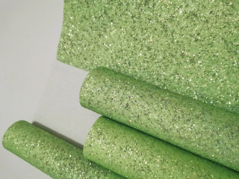 Lemon Green Glow In Dark Beads Glitter Leather Fabric