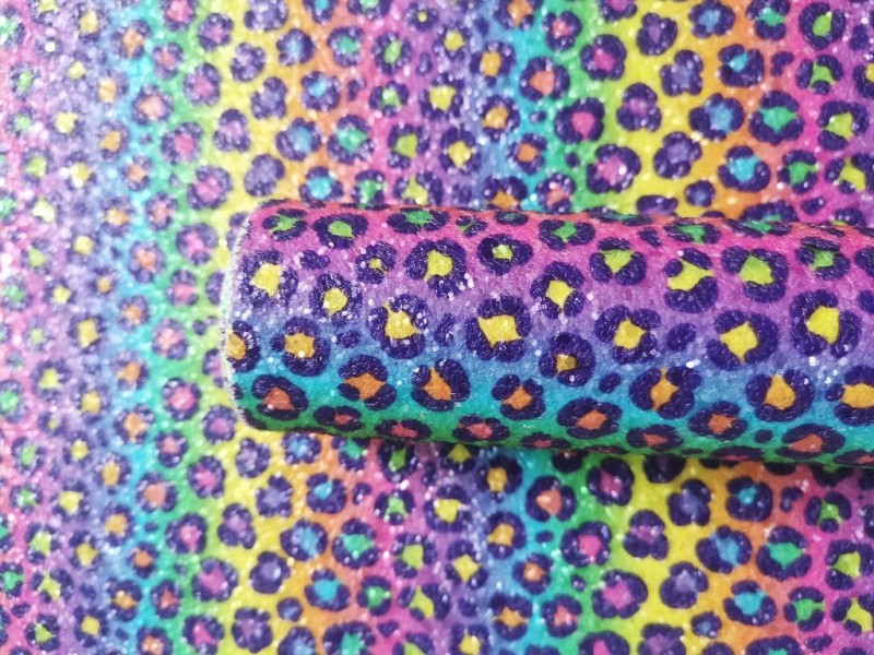 Leopard Pattern Chunky Glitter Leather Felt Backing