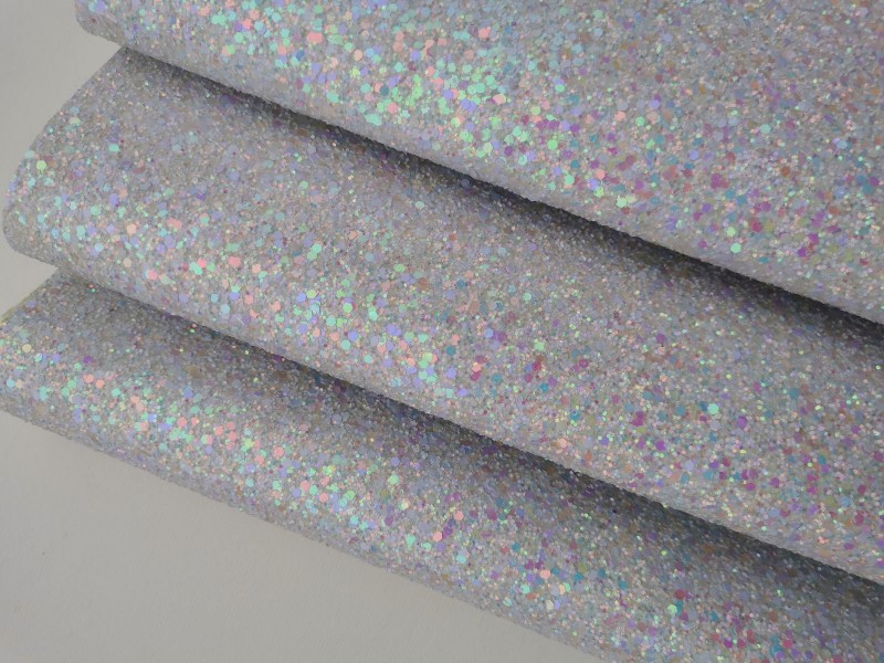 Silver Iridescent Chunky Glitter Leather Felt Backing