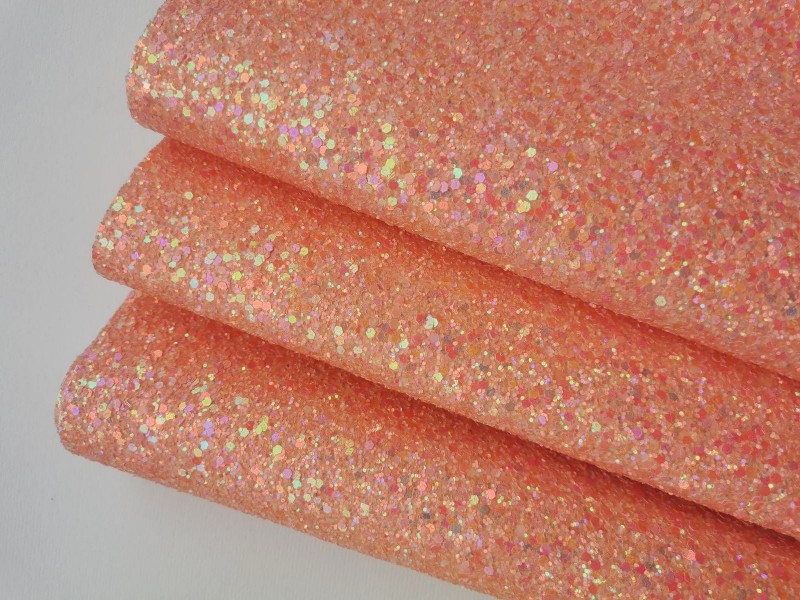 Orange Iridescent Chunky Glitter Leather Felt Backing