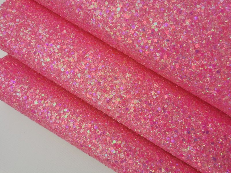 Pink Iridescent Chunky Glitter Leather Felt Backing