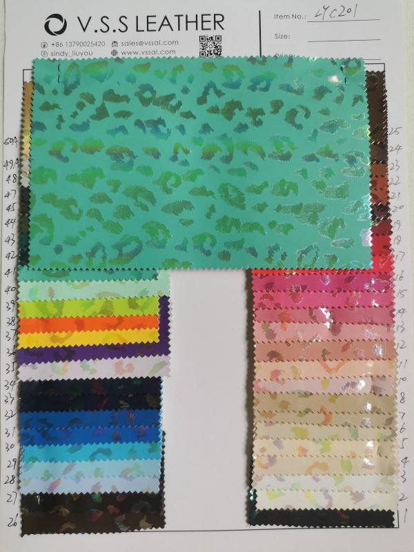 Iridescent Leopard Pattern Faux Leather Fabric