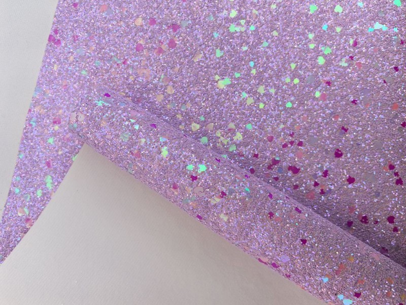 Iridescent Love Heart Sequin Chunky Glitter Leather 