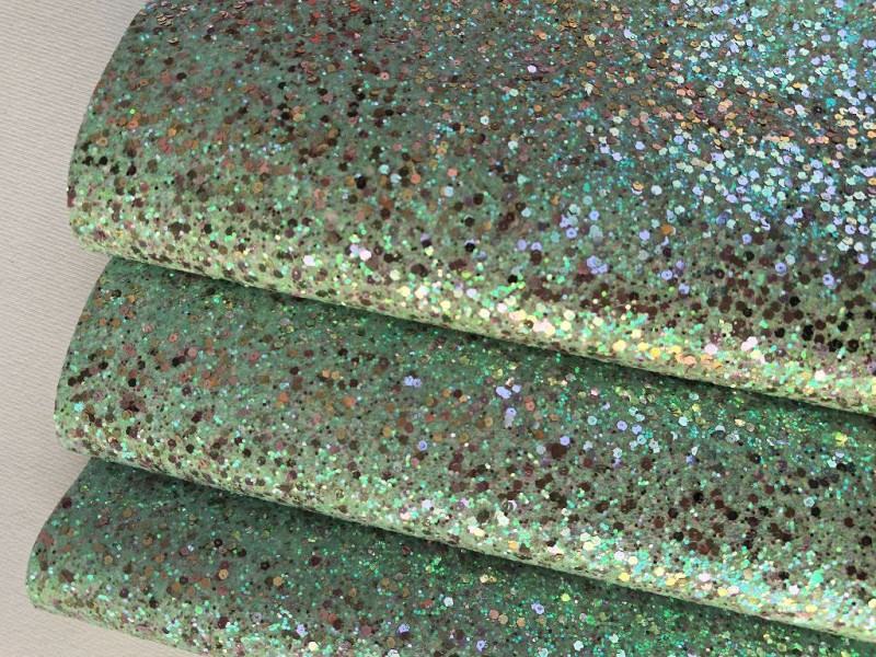 Green Chunky Glitter Leather With Gold Sequin 