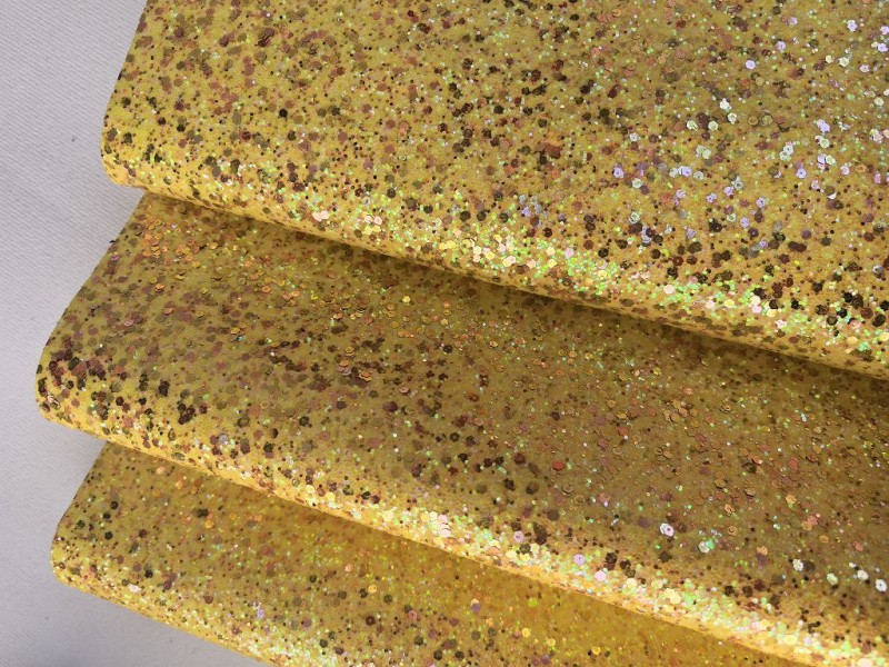 Yellow Chunky Glitter Leather With Gold Sequin For Crafts