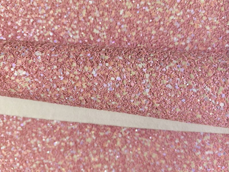 Pink And White Iridescent Chunky Glitter Leather Fabric