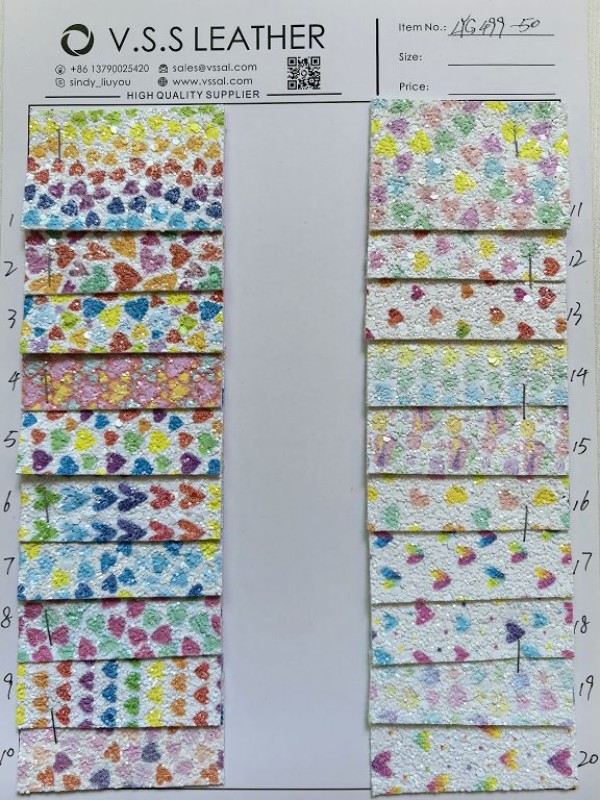 Love Heart Printed Glitter  Leather Fabric for Valentine's Day 